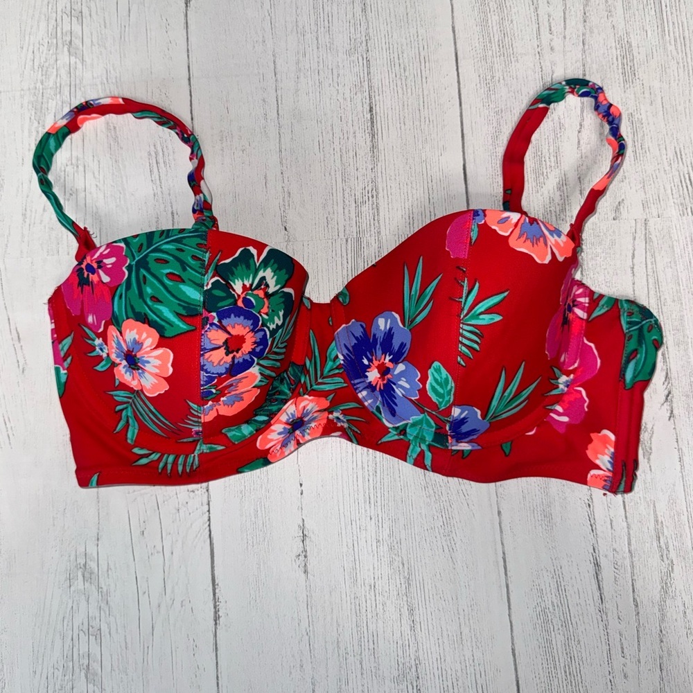 Old Navy Red and Green floral Bikini Top